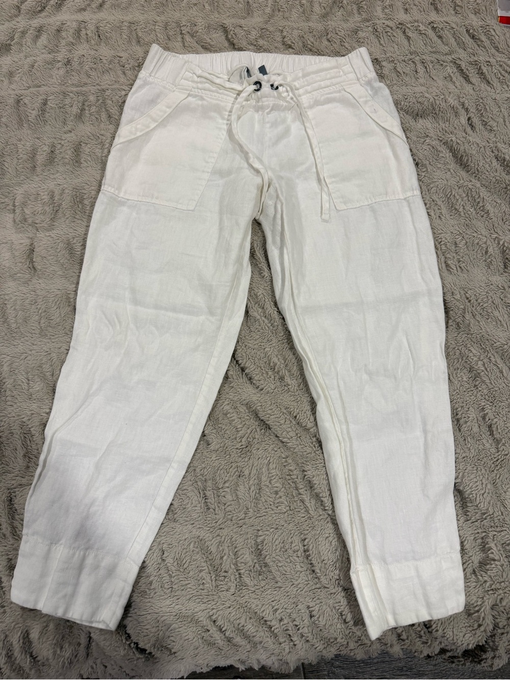 Athleta White Drawstring Linen Joggers